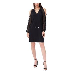 JBS LIMITED Womens Black Tie Cold-shoulder Long Sleeve Split Sheath Dress M